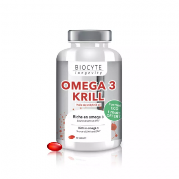 BIOCYTE - Omega 3 Krill - Huile de krill riche en omega 3  500mg 90 capsules