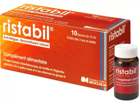 RISTABIL - Solution Buvable 10 flacons x 10ml - Complément Alimentaire Anti Fatigue, Reconstituant Naturel