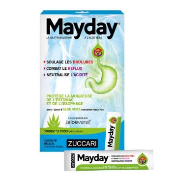 ZUCCARI - Mayday &agrave; l'aloe vera - Gastrosolution - Br&ucirc;lures reflux acidit&eacute; 12 sticks x 10ml