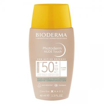 BIODERMA - PHOTODERM Nude Touch Sun Active Defense Cr&egrave;me solaire visage matifiante teinte Claire SPF50+ 40ml