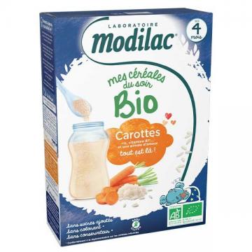 MODILAC MES CEREALES DU SOIR BIO RIZ CAROTTE 250g des 4 mois