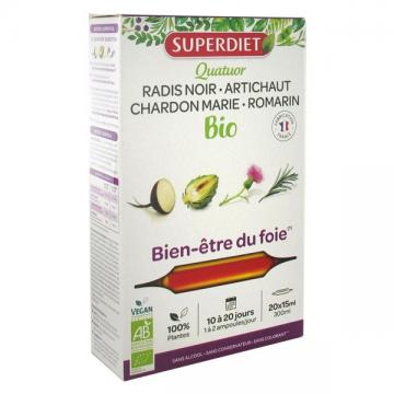 SUPERDIET - Quatuor bio bien-&ecirc;tre du foie Bio 20 ampoules de 15ml