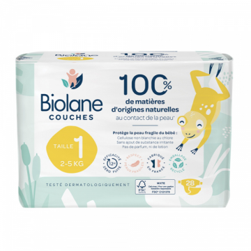 BIOLANE - Couches &eacute;cologiques Taille 1 2-5kg sac de 28 couches