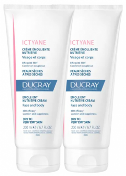 DUCRAY - ICTYANE - Cr&egrave;me &eacute;molliente nutritive visage et corps lot 2 x 200ml