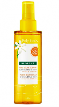 KLORANE - POLYSIANES - Huile s&egrave;che solaire au Mono&iuml; et Tamanu Bio SPF30 - 200ml