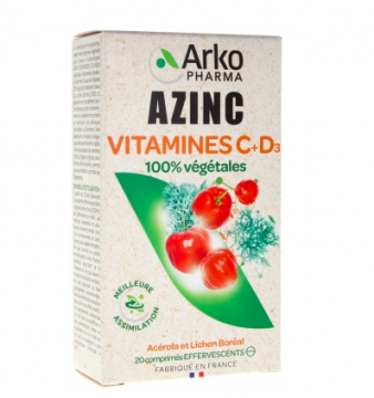 ARKOPHARMA - AZINC Vitamines C + D3 20 comprim&eacute;s &eacute;ffervescents