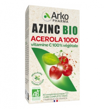 ARKOPHARMA - AZINC ac&eacute;rola 1000 bio 30 comprim&eacute;s &agrave; croquer