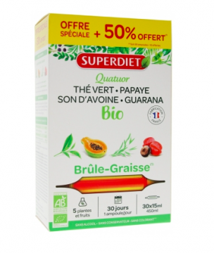 SUPERDIET - Quatuor Br&ucirc;le-Graisses bio 20 ampoules + 50% offert