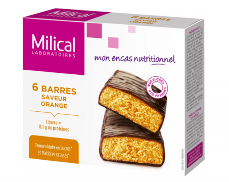 MILICAL - 6 Barres minceur hyperprot&eacute;in&eacute;es - Saveur : orange