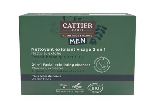 CATTIER - Homme nettoyant &eacute;xfoliant 2 en 1 - Solide bio 85g