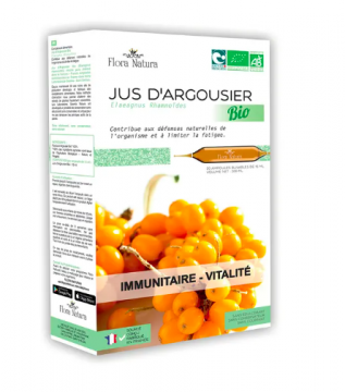 FLORA NATURA - Jus d'Argousier Bio Immunitaire et Vitalité 20 ampoules x 15ml