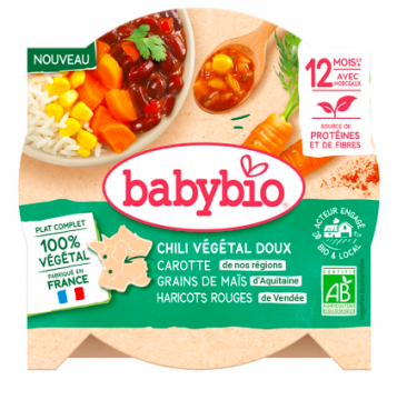 BABYBIO - Chili v&eacute;g&eacute;tal doux carotte grains de ma&iuml;s haricots rouges 12 mois et + bio 230g