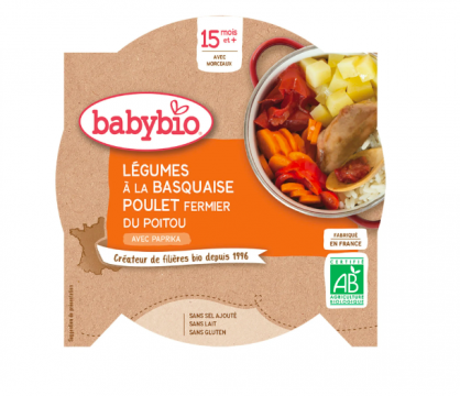 BABYBIO - Plat bébé dés 15 mois, poulet basquaise 260g