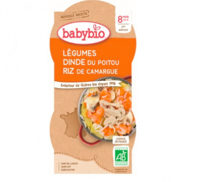 BABYBIO - L&eacute;gumes dinde du poitou riz de camargue d&egrave;s 8 mois 2x200g