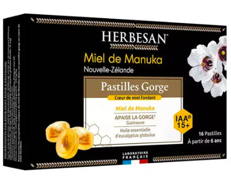 MANOUKA - Miel de Manuka pastilles gorge coeur de miel fondant IAA15+ 16 pastilles