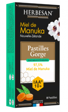 MANOUKA - Miel de Manuka Pastilles Gorge 97,5% Miel IAA 10+ go&ucirc;t eucalyptus 8 pastilles
