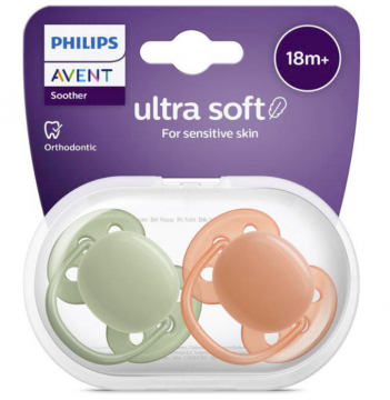 AVENT - Ultra soft sucettes orange/verte18 mois+ lot de 2
