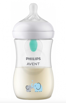 AVENT - Natural response biberon &agrave; motif avec valve AirFree 260ml 1 mois et + - Mod&egrave;le : &eacute;l&eacute;phant
