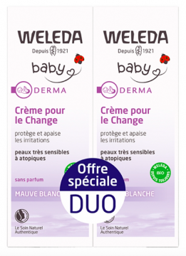 WELEDA - B&eacute;b&eacute; derma cr&egrave;me pour le change &agrave; la mauve blanche lot de 2x50ml
