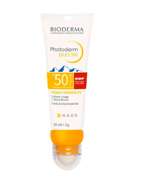 BIODERMA - Photoderm - Cr&egrave;me solaire + Stick L&egrave;vres SPF50+ Duo ski peaux sensibles