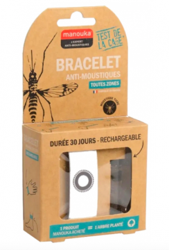 MANOUKA - Bracelet anti-moustiques + recharge 6ml - Couleur : blanc