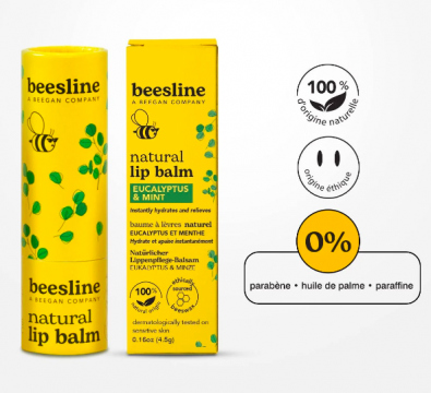 BEESLINE - Baume &agrave; l&egrave;vres naturel Eucalyptus et Menthe 4.5g