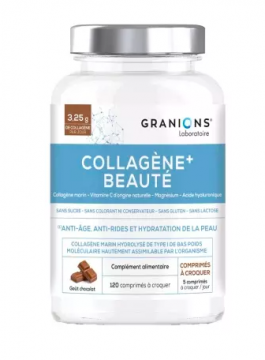 GRANIONS - Collag&egrave;ne+ Beaut&eacute; go&ucirc;t chocolat 120 comprim&eacute;s &agrave; croquer