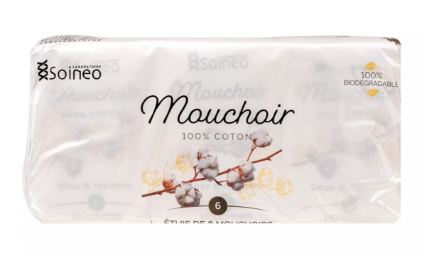 SOINEO - 6 étuis de 8 mouchoirs en coton extra doux