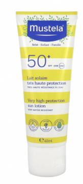 MUSTELA - Lait Solaire Tr&egrave;s Haute Protection B&eacute;b&eacute;-Enfant-Famille SPF50+ 40 ml