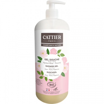CATTIER - Gel douche aloe-vera parfum rose pivoine bio 1L