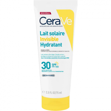 CERAVE - Lait Solaire Invisible Hydratant SPF 30 - Visage et Corps - Peaux Sensibles, 75ml