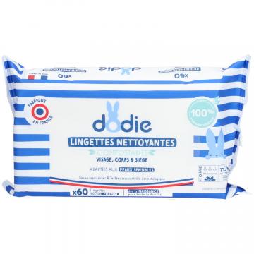 DODIE - Lingettes dermo apaisantes nettoyantes compostables 60 lingettes