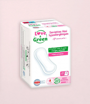 LOVE & GREEN - Serviettes Maxi Hypoallergéniques Anti-irritation x 14