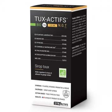 SYNACTIFS - TUX.ACTIFS BIO - Sirop toux Confort de la gorge et bien-&ecirc;tre respiratoire 125ml