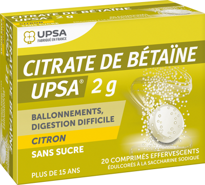 CITRATE DE BETAINE UPSA 2G - Troubles de la Digestion - Citron 20 comprim&eacute;s effervescents