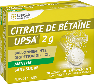 CITRATE DE BETAINE UPSA 2G - Menthe sans sucre 20 comprim&eacute;s effervescents