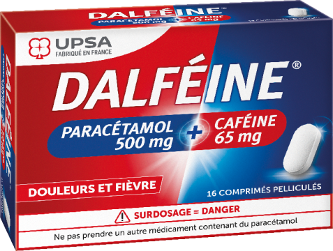DALFEINE UPSA - PARACETAMOL 500mg CAFEINE 65mg - Douleurs et fi&egrave;vres 16 comprim&eacute;s pellicul&eacute;s