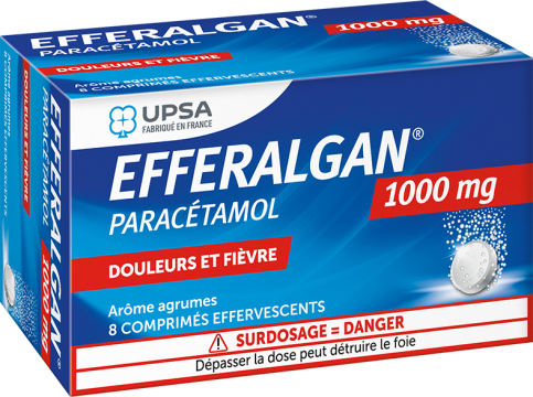 EFFERALGAN PARACETAMOL1000mg UPSA - Douleurs et fièvres arôme agrumes 8 comprimés effervescents
