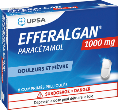 EFFERALGAN PARACETAMOL 1000mg UPSA - Douleurs et fi&egrave;vres 8 comprim&eacute;s pellicul&eacute;s