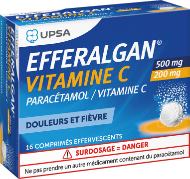 EFFERALGAN VITAMINE C 200mg PARACETAMOL 500mg UPSA - Douleurs et fi&egrave;vres 16 comprim&eacute;s effervescents