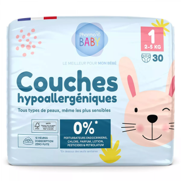 PharmaBABY - Couches hypoallerg&eacute;niques taille 1 - 2-5kg toute peau 30 couches