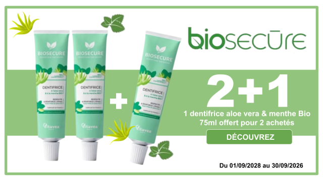 BIOSECURE 1 dentifrice aloe vera et menthe Bio 75ml offert pour 2 achetés