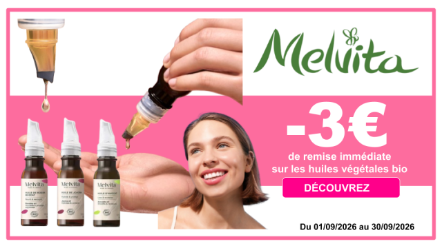 MELVITA -3€ de remise immédiate sur les huiles végétales Bio