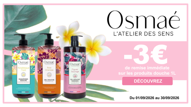 OSMAE-3&euro; de remise imm&eacute;diate sur les produits douche 1L