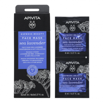 APIVITA - FACE MASK SEA LAVENDER - Masque Visage Lavande de Mer hydratant & anti-pollution 2x8ml