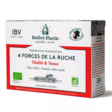 BALLOT-FLURIN - Préparation Dynamisée Bio 4 Forces de la Ruche Vitalité & Tonus 10 ampoules x 10ml
