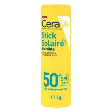 CERAVE - Stick Solaire Invisible SPF50+ - Visage, L&egrave;vres et Zones Sensibles Peaux Sensibles 8g