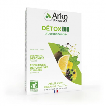 ARKOPHARMA - ARKOFLUIDES - D&eacute;tox Bio ultra concentr&eacute; - organisme d&eacute;toxifi&eacute;  fonctions d&eacute;puratives stimul&eacute;es 20 ampoules