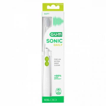 GUM SONIC DAILY - Brosse &agrave; dents &agrave; pile, poils souples, blanche
