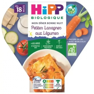 HIPP - Mon D&icirc;ner Bonne Nuit Petites Lasagnes aux L&eacute;gumes d&egrave;s 18 mois 260g